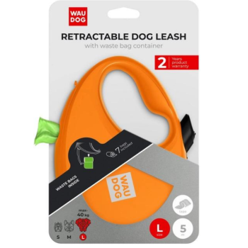 Waudog R-leash Рулетка-поводок для собак с контейнером для пакетов L 5 м оранжевый