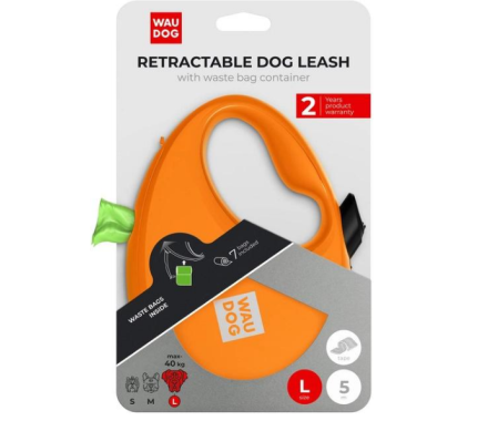 Waudog R-leash Повідець-рулетка для собак з контейнером для пакетів L 5 м помаранчевий