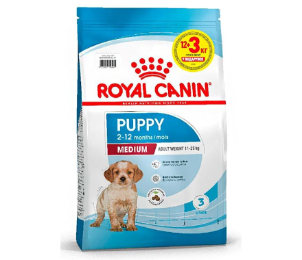Royal Canin Сухой корм для щенков Medium Puppy 12+3 кг