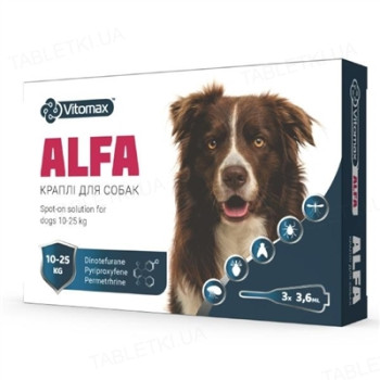 Vitomax ALFA Краплі протипаразитарні для собак 10-25 кг Ціна за 1 піпетку