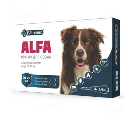 Vitomax ALFA Краплі протипаразитарні для собак 10-25 кг Ціна за 1 піпетку