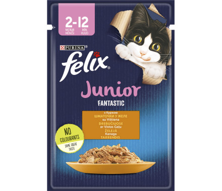 Felix Fantastic Junior Влажный корм для котят Курица в желе 85 г