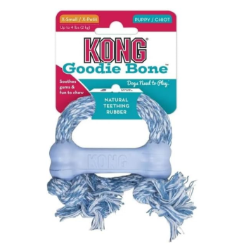 Kong Puppy Goodie Bone with Rope toy for dogs bone with a rope xs blue/pink