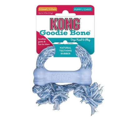 Kong Puppy Goodie Bone with Rope toy for dogs bone with a rope xs blue/pink
