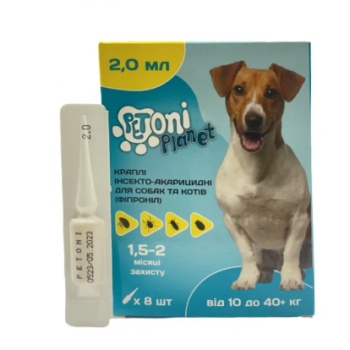 Petoni Planet Краплі для собак 10-40+ кг від бліх і кліщів  2 мл Ціна за 1 піпетку