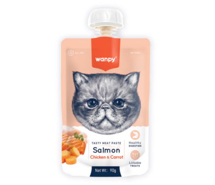 Wanpy Влажный корм для котов крем-суп лосось и курица с морковью 90 г