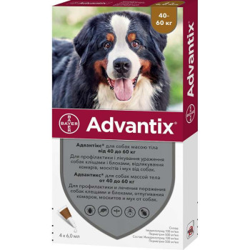 Advantix Краплі від бліх і кліщів для собак 40-60 кг 6 мл Ціна за 1 піпетку