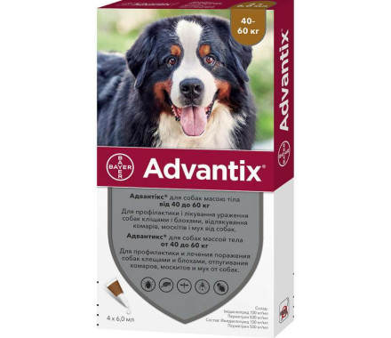 Advantix Краплі від бліх і кліщів для собак 40-60 кг 6 мл Ціна за 1 піпетку