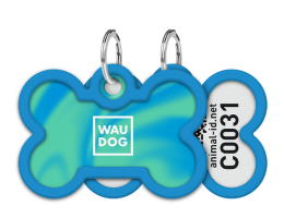 WAUDOG Smart ID Адресник для собак і котів QR-паспорт Д 40 мм Ш 28 мм Градієнт блакитний кістка