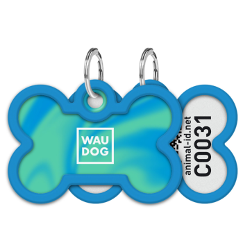 WAUDOG Smart ID Адресник для собак и котов QR-паспорт Д 40 мм Ш 28 мм Градиент голубой кость