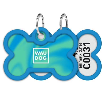 WAUDOG Smart ID Адресник для собак и котов QR-паспорт Д 40 мм Ш 28 мм Градиент голубой кость