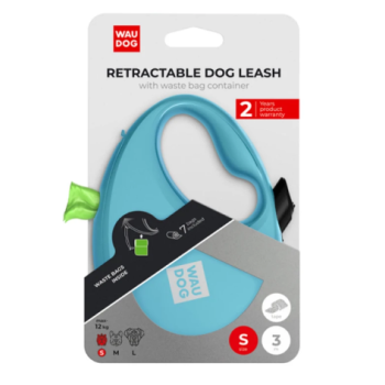 Waudog R-leash Рулетка-поводок для собак с контейнером для пакетов S 3 м голубой