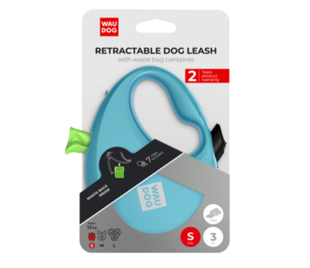 Waudog R-leash Рулетка-поводок для собак с контейнером для пакетов S 3 м голубой