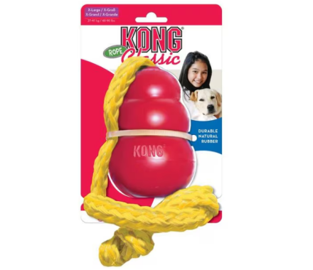 Kong Classic with Rope toy for dogs for treats with a rope xl red