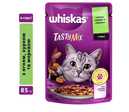 Whiskas Tasty Mix Влажный корм для котов Ягненок Курица Морковь в соусе 85 г