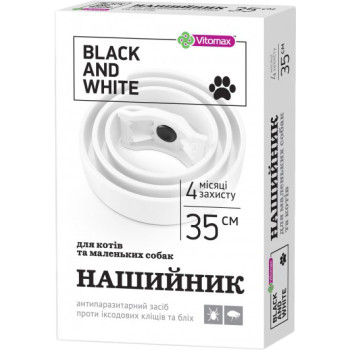 Vitomax Black and White Ошейник инсектоакарицидный для кошек и собак 35 см белый
