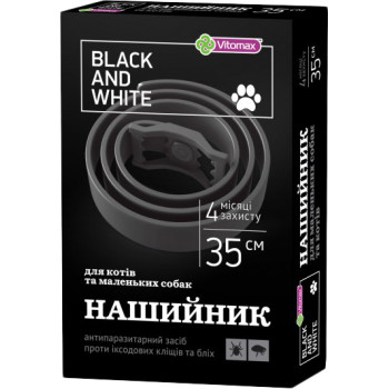 Vitomax Black and White Ошейник инсектоакарицидный для кошек и собак 35 см черный