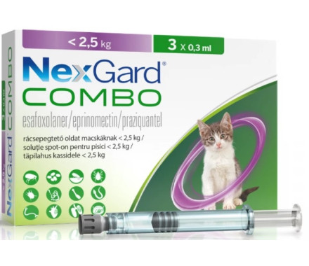 NexGard Combo Капли от блох и клещей для кошек S до 2,5 кг — цена за 1 пипетку