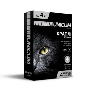 Unicum Premium Капли от блох и клещей для кошек до 4 кг — цена за 1 пипетку