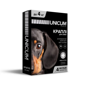 Unicum Premium Капли для собак от блох и клещей до 4 кг 0,5 мл Цена за 1 пипетку