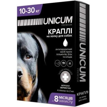 Unicum Complex Капли для собак от гельминтов, блох и клещей 10-30 кг 2,0 мл Цена за 1 пипетку