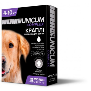 Unicum Complex Капли для собак от гельминтов, блох и клещей 4-10 кг 1,0 мл Цена за 1 пипетку