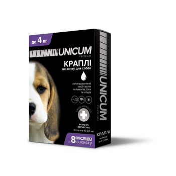Unicum Complex Капли для собак от гельминтов, блох и клещей до 4 кг 0,5 мл Цена за 1 пипетку