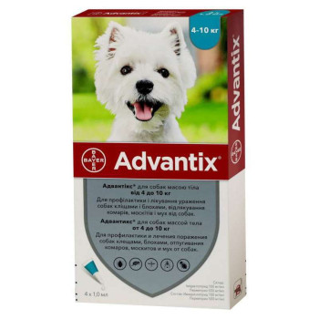 Advantix Краплі від бліх і кліщів для собак 4-10 кг 1 мл Ціна за 1 піпетку
