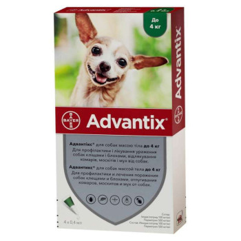 Advantix Краплі від бліх і кліщів для собак до 4 кг 0,4 мл Ціна за 1 піпетку