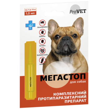 ProVET МегаСтоп Краплі для собак від 4 до 10 кг 1 піпетка 1,0 мл