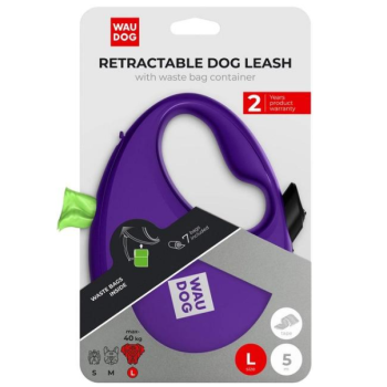 Waudog R-leash Рулетка-поводок для собак с контейнером для пакетов L 5 м фиолетовый
