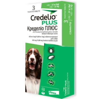 Credelio Plus Таблетки ендектоцид для собак вагою від 11 до 22 кг Ціна за 1 табл