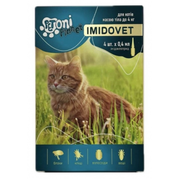 Petoni Planet Imidovet Краплі для котів до 4 кг від бліх і кліщів  0,4 мл Ціна за 1 піпетку