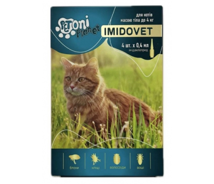 Petoni Planet Imidovet Капли от блох и клещей для кошек до 4 кг, 0,4 мл — цена за 1 пипетку