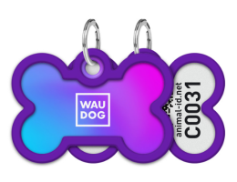 WAUDOG Smart ID Адресник для собак и котов QR-паспорт Д 40 мм Ш 28 мм Градиент фиолетовый кость