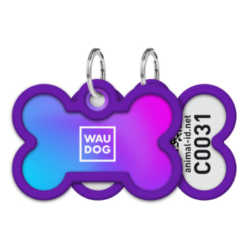 WAUDOG Smart ID Адресник для собак и котов QR-паспорт Д 40 мм Ш 28 мм Градиент фиолетовый кость