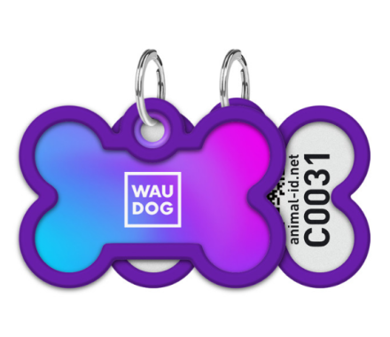 WAUDOG Smart ID Адресник для собак и котов QR-паспорт Д 40 мм Ш 28 мм Градиент фиолетовый кость