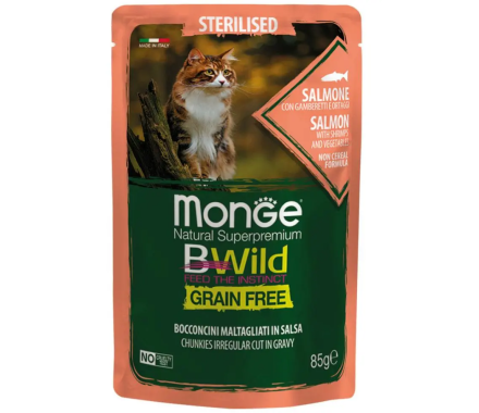 Monge Влажный корм для котов Bwild Grain Free Sterilised Лосось с креветками и овощами 85 г
