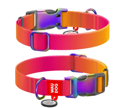 Waudog Nylon Recycled Нашийник для собак градієнт з QR паспортом розмір M 28-40 см помаранчевий