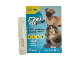 Petoni Planet Краплі для собак та котів 2-10 кг від бліх і кліщів 1 мл Ціна за 1 піпетку