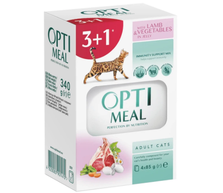 Optimeal Набір Вологий корм для котів Ягня та овочі в желе 3+1 340 г