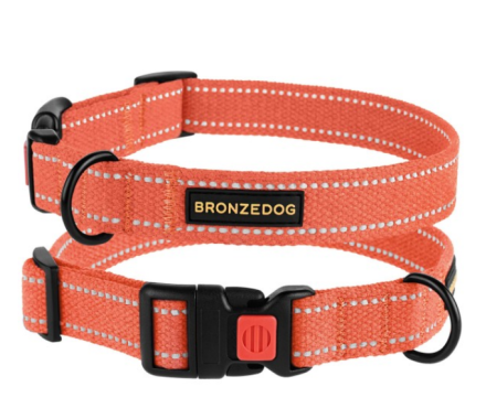 BronzeDog Ошейник для собак Cotton брезентовый ОГ 25-33 см Ш 16 мм оранжевый