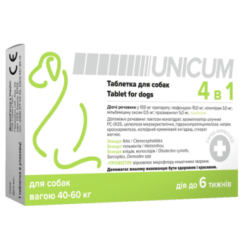 Unicum Таблетки для собак 4в1 Противогельминтные 40-60 кг