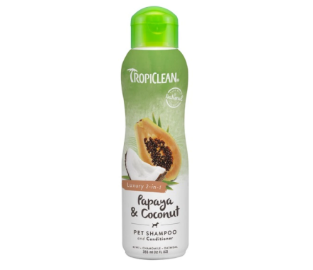 TropiClean Papaya & Coconut Шампунь для собак и кошек 2 в 1 для увлажнения шерсти 355 мл