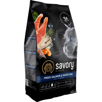 Savory Сухой корм для котов Лосось и белая рыба 400 г