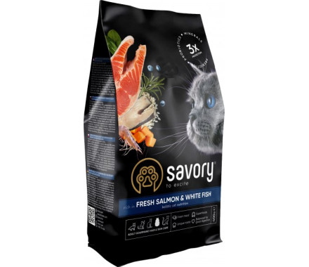 Savory Сухой корм для котов Лосось и белая рыба 400 г