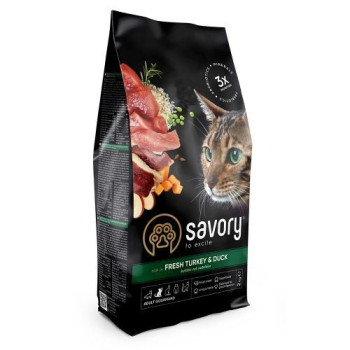 Savory Сухой корм для котов Индейка и утка 2 кг