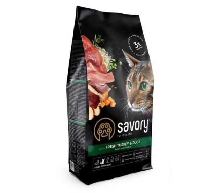 Savory Сухой корм для котов Индейка и утка 2 кг