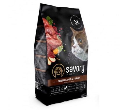 Savory Sensitive Сухой корм для котов Ягнёнок и индейка 400 г