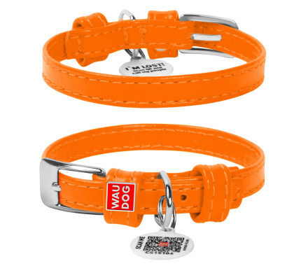 Waudog Glamour Кожаный ошейник для собак без украшений Ш 20 мм Д 30-39 см оранжевый